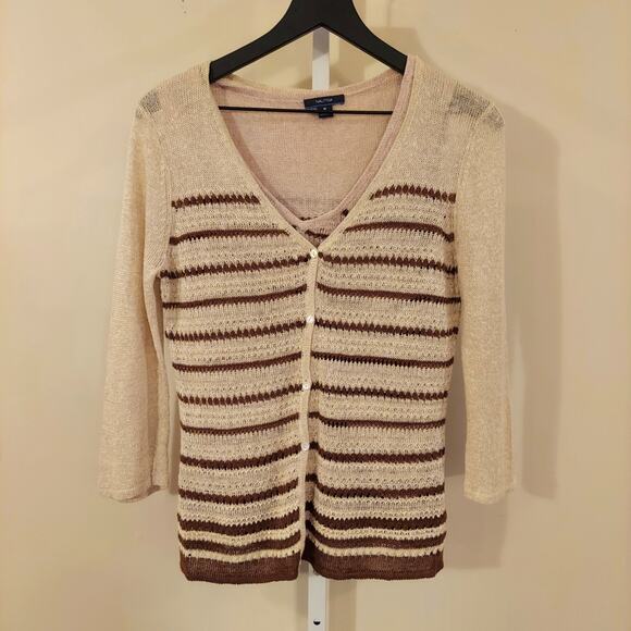 Nautica Cardigan Set Medium Linen Blend Open Crochet Boho Beach Cottage - Picture 1 of 12